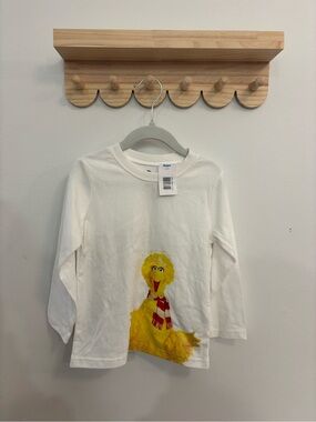 Sears White Long-Sleeve Kids Shirt with Big Bird Graphic